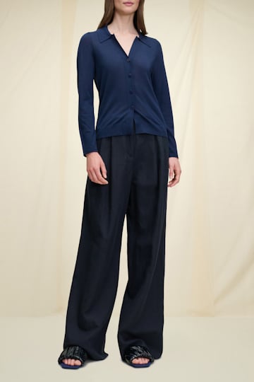 Dorothee Schumacher Open collar cardigan in merino-silk dark blue