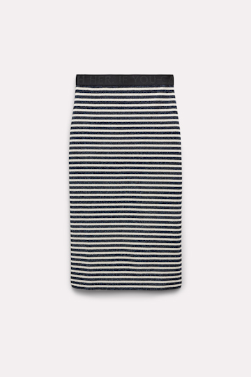 Dorothee Schumacher Metallic stripe knit pencil skirt silver navy mix