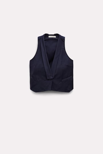 Dorothee Schumacher Shawl collar vest in hemp blend dark blue
