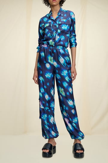 Dorothee Schumacher Silk twill floral neon print cargo pants colorful flowers