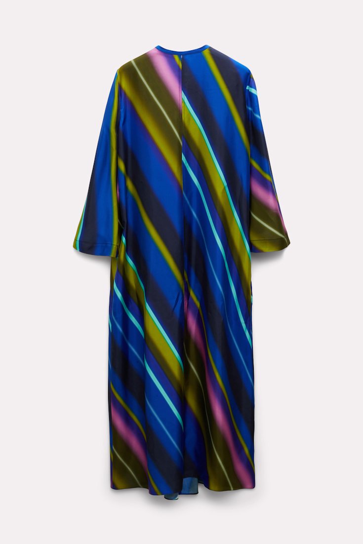 Dorothee Schumacher Lace front bias cut silk twill dress colorful stripes