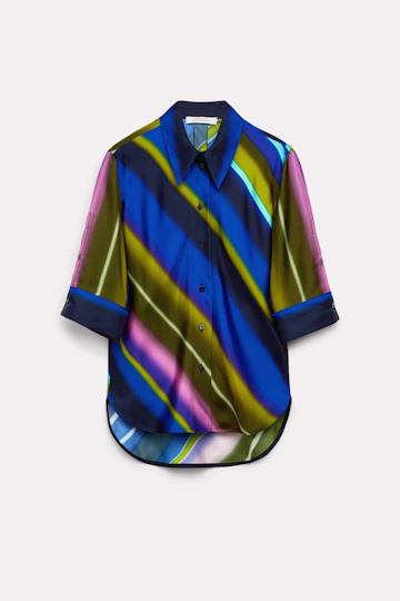 Dorothee Schumacher Schräg geschnittene Bluse aus Seidentwill colorful stripes