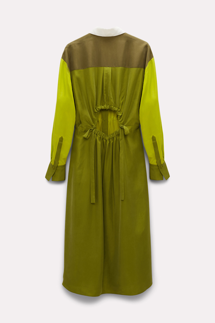 Dorothee Schumacher Washed silk colorblock shirtdress green mix