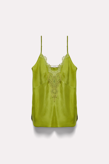 Dorothee Schumacher Silk camisole with eyelash lace moss green