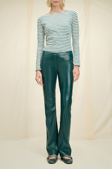 Dorothee Schumacher Embroidered striped top with a bateau neckline green cream mix