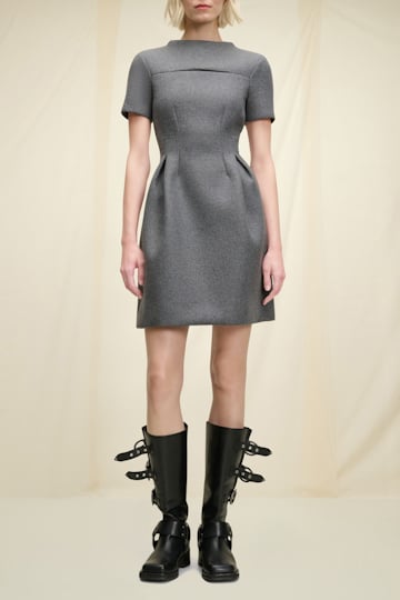 Dorothee Schumacher Wool flannel dress with cut-out charcoal grey melange