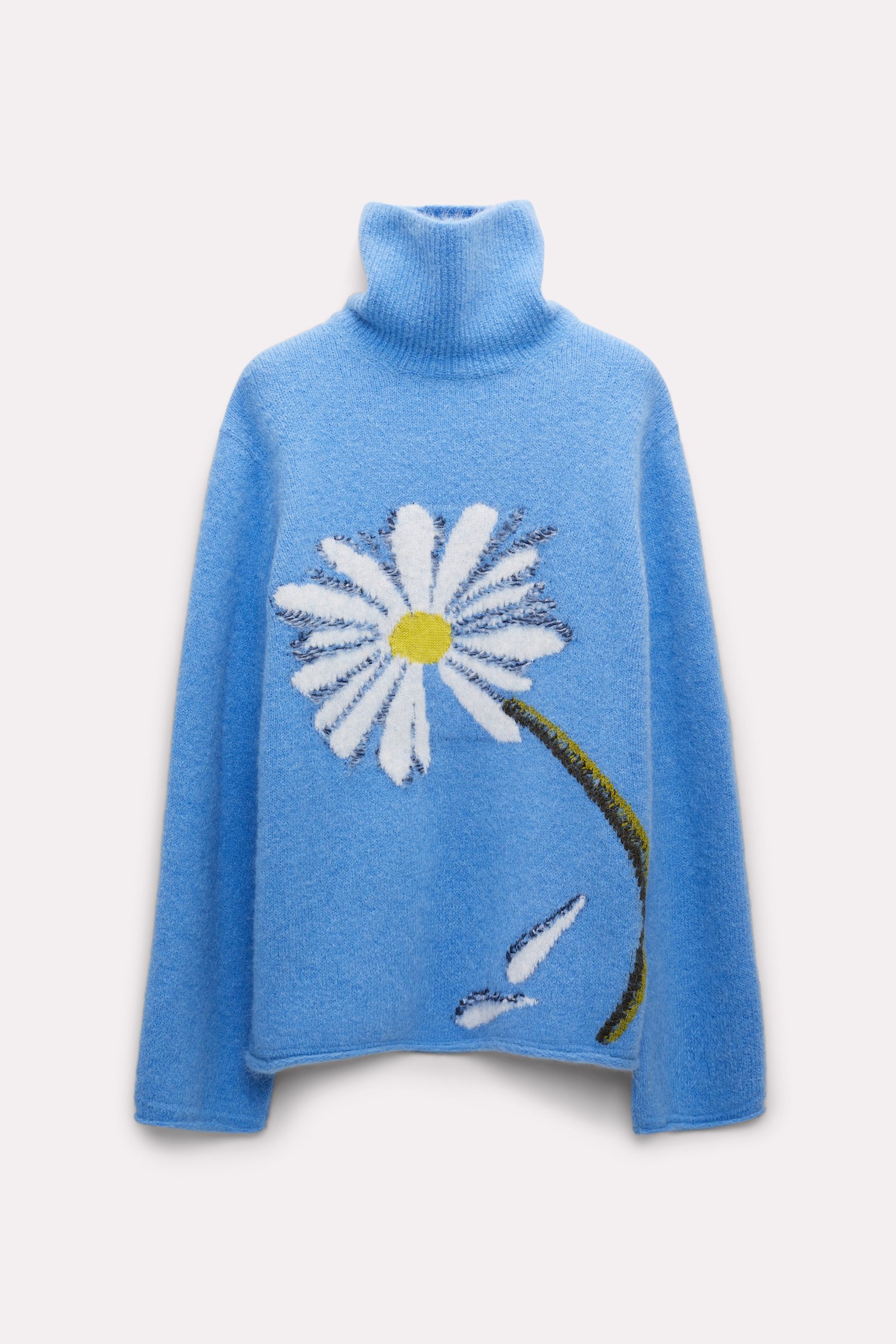 Dorothee Schumacher Turtleneck pullover with intarsia knit flower cornflower blue