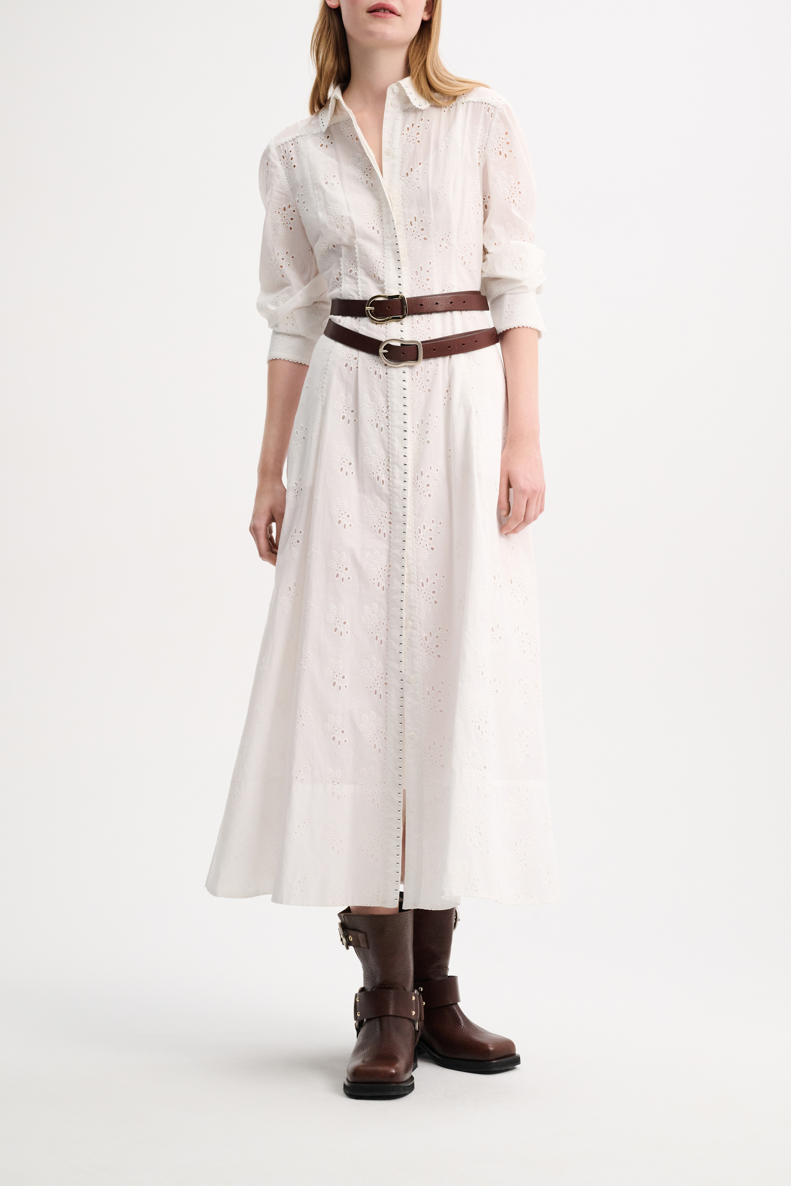 Dorothee Schumacher Shirtdress in broderie anglaise with studs camellia white