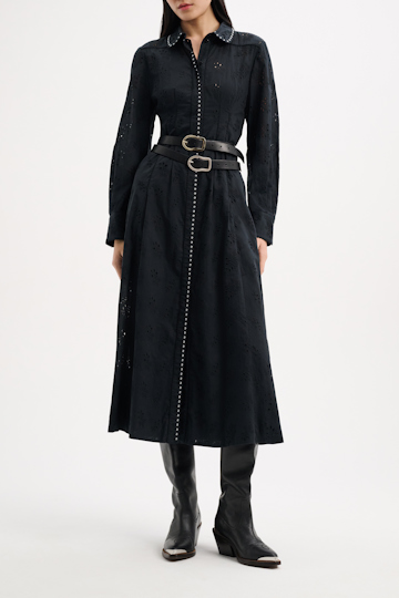 Dorothee Schumacher Shirtdress in broderie anglaise with studs pure black