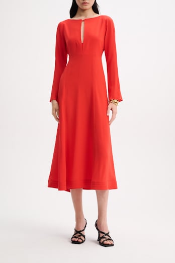 Dorothee Schumacher Silk dress with slit neckline shiny red