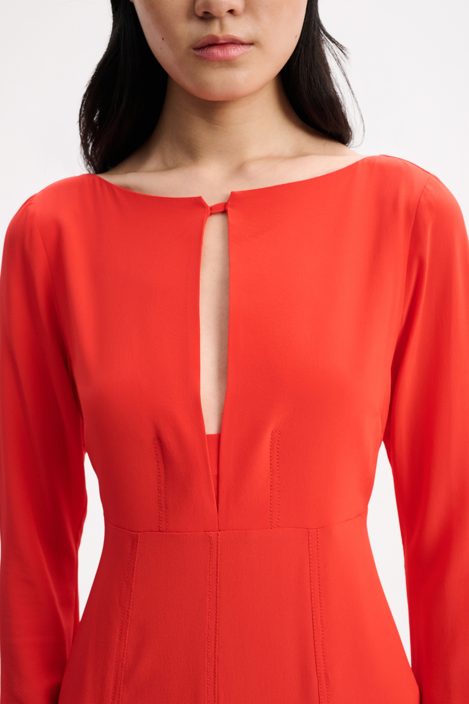 Dorothee Schumacher Silk dress with slit neckline shiny red