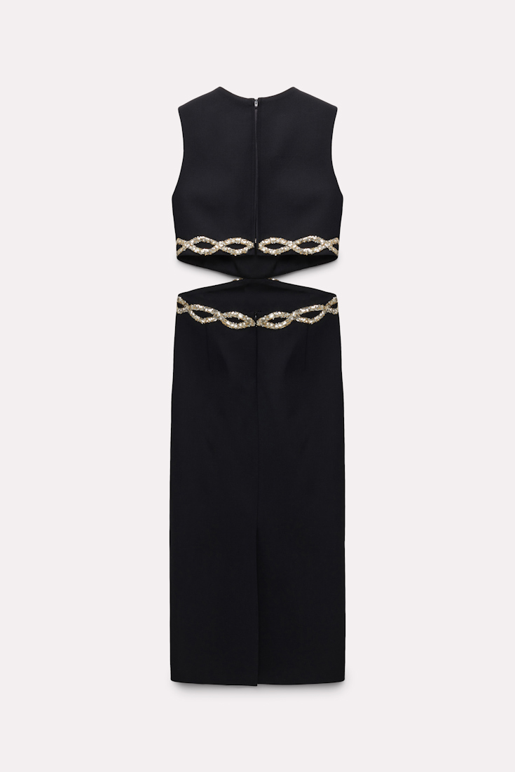 Dorothee Schumacher Sleeveless long dress with sequin embellished cutouts pure black