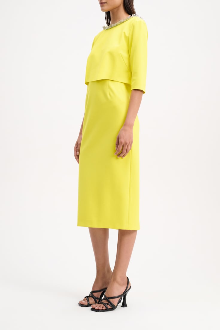 Dorothee Schumacher Layered-look dress in Punto Milano with embellishment happy yellow