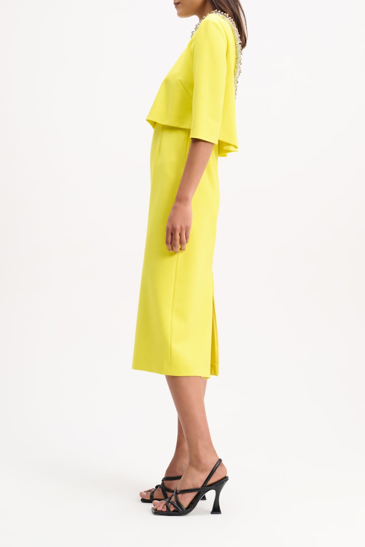 Dorothee Schumacher Layered-look dress in Punto Milano with embellishment happy yellow