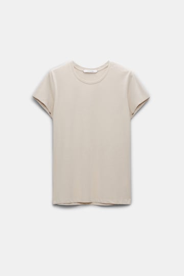 Dorothee Schumacher Round neck stretch cotton T-shirt soft beige