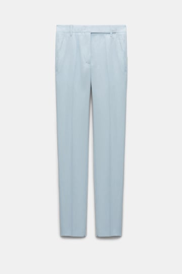 Dorothee Schumacher Slim fit linen blend pants with pintucks soft blue