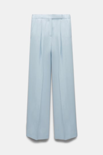 Dorothee Schumacher Wide leg linen blend pants with front pleats soft blue