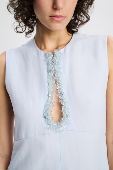 Dorothee Schumacher Linen blend dress with embroidered cutout soft blue