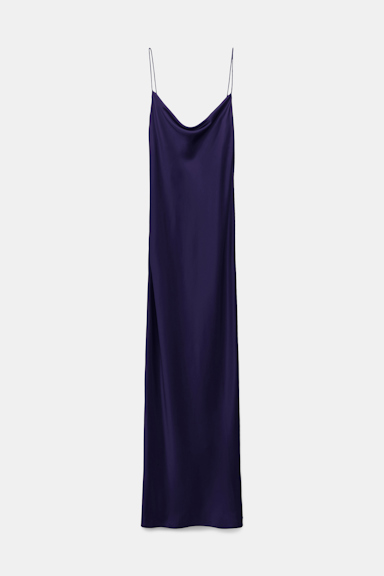 Dorothee Schumacher Kleid aus Seidencharmeuse mit Wasserfallausschnitt dark purple