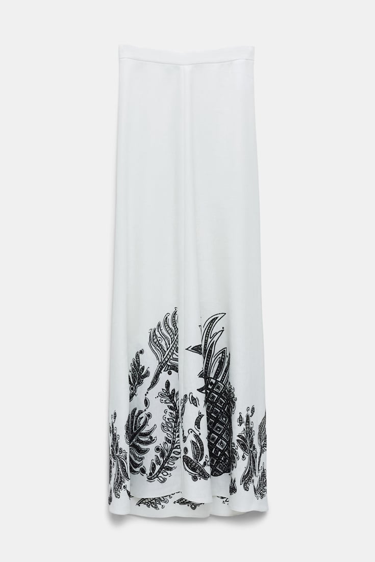 Dorothee Schumacher Linen midi skirt with contrast broderie anglaise camellia white