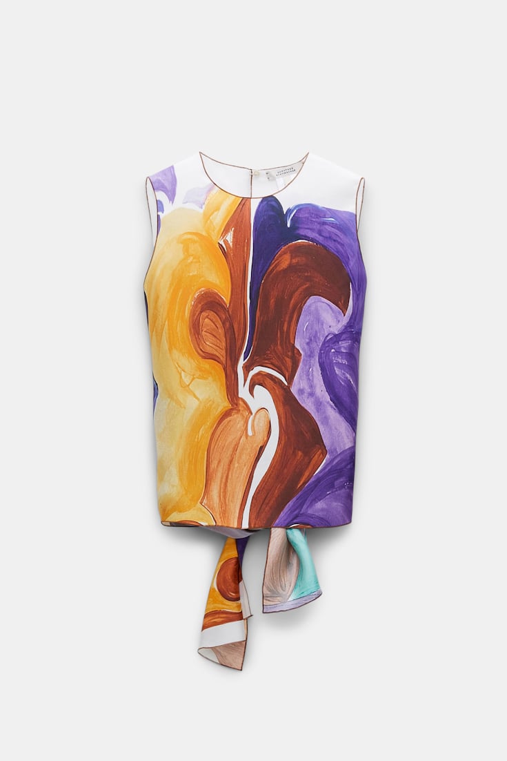 Dorothee Schumacher Silk twill shell with a knotted tie at the back rainbow flames