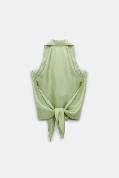 Dorothee Schumacher Silk twill vest-style top with lace details happy green