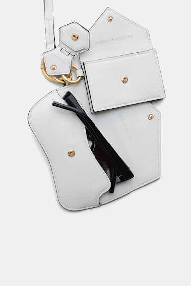 Dorothee Schumacher Leather wallet, glasses case and AirTag case keychain trio shaded white