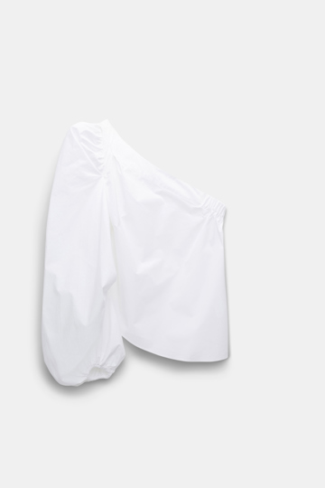Dorothee Schumacher Asymmetric cotton-poplin top with voluminous long sleeve pure white