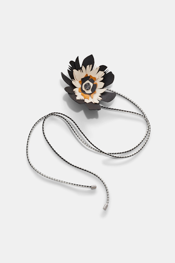 Dorothee Schumacher Woven leather choker wrap with small leather flower black & white