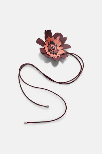 Dorothee Schumacher Woven leather choker wrap with small leather flower bordeaux