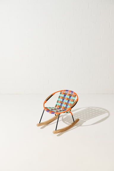 Dorothee Schumacher Children's size handwoven rocking chair naranja verde militar mix
