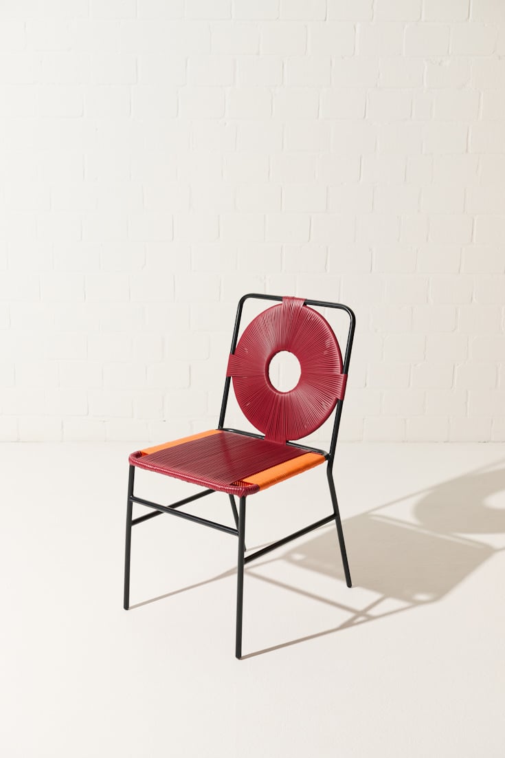 Dorothee Schumacher Set consisting of four handwoven chairs mix rojo vino/orange