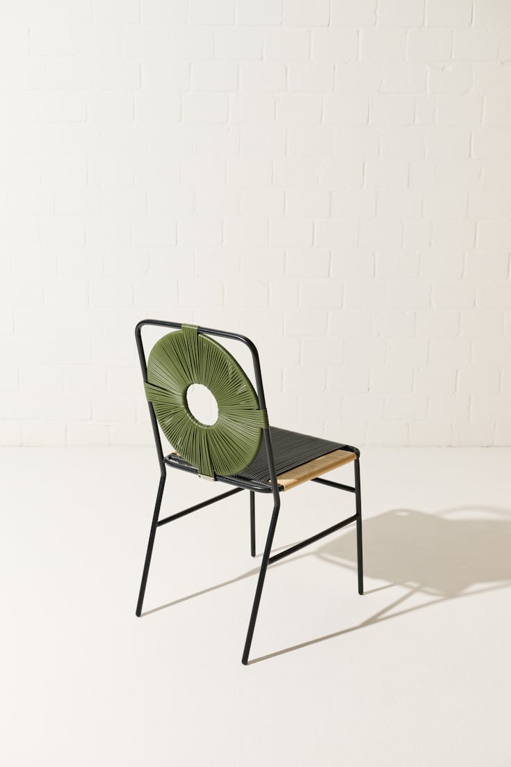Dorothee Schumacher Set consisting of four handwoven chairs verde/militar/beige/black
