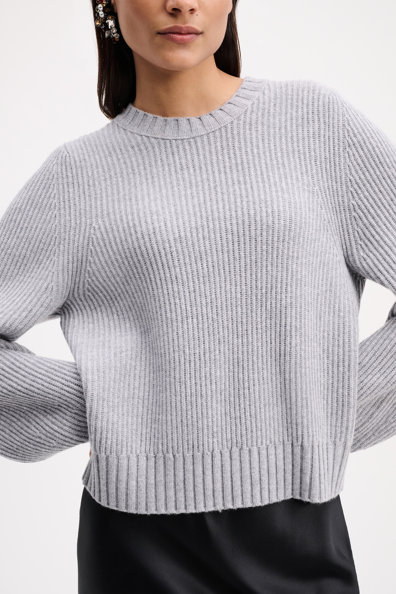 Dorothee Schumacher RIBBED PULLOVER IN MERINO AND CASHMERE medium grey