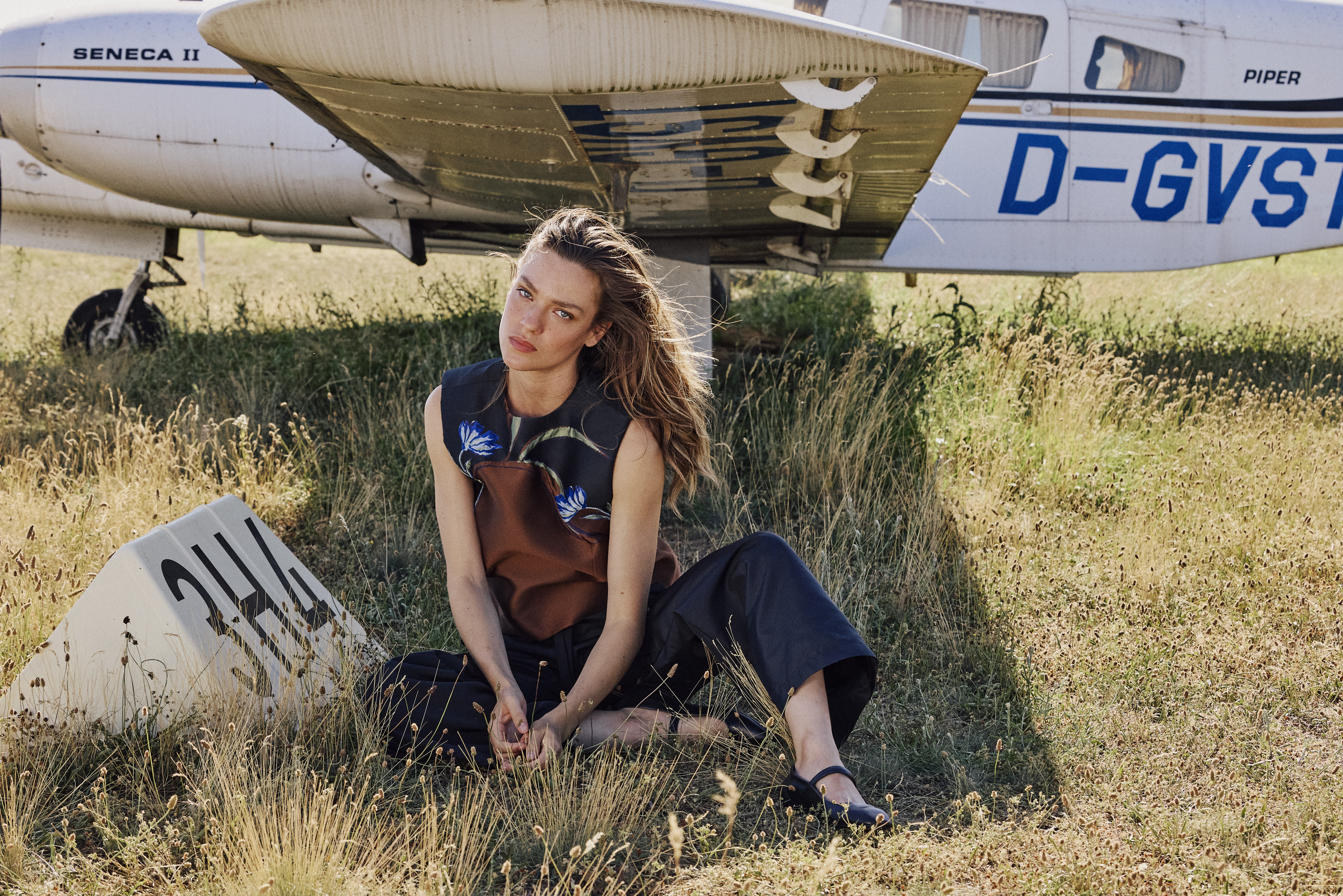 Woman wearing Jacquard Top and Nylon Pants