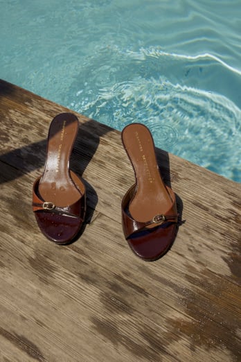 Dorothee Schumacher Buckle strap kitten heels bordeaux/rust/tan mix