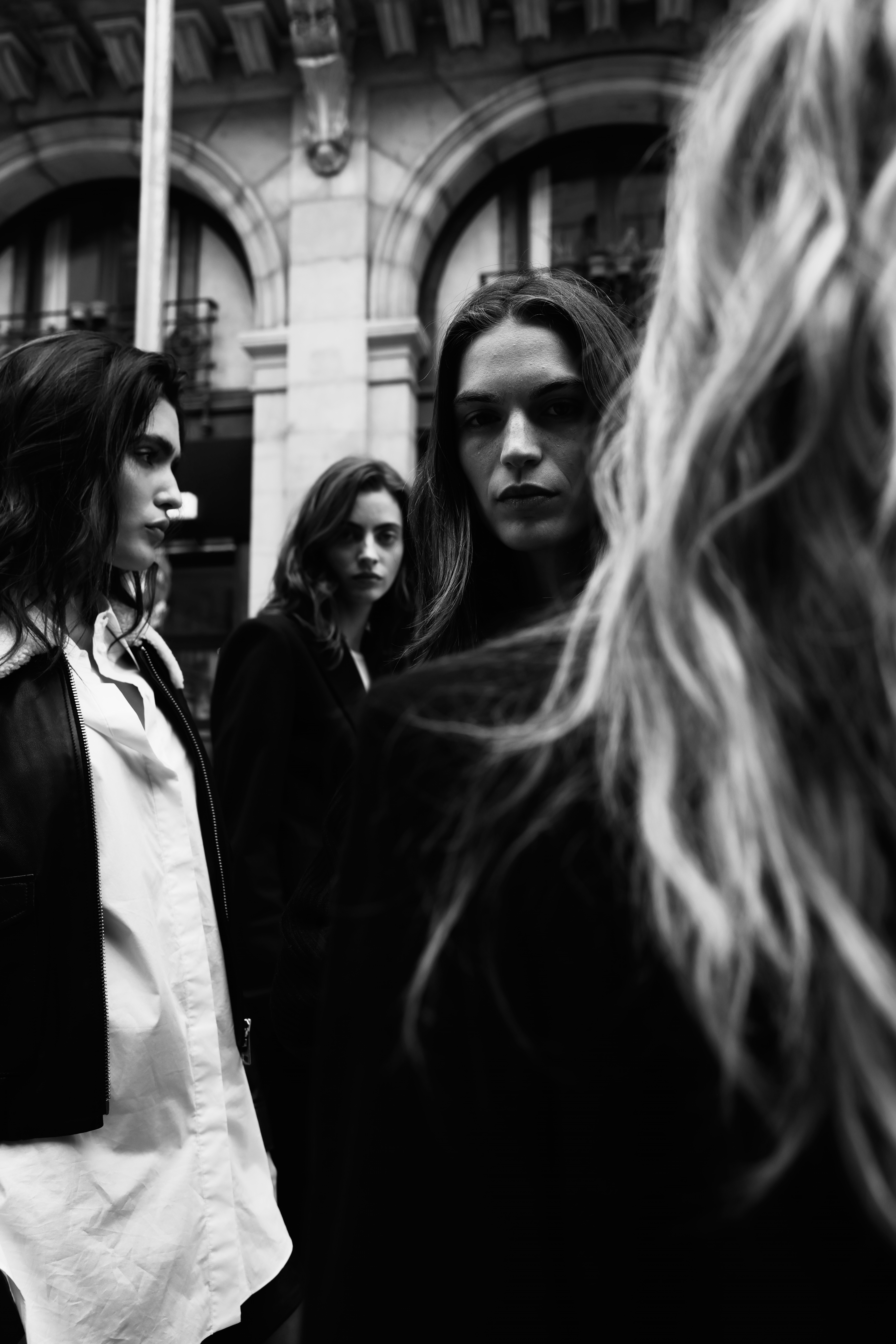 four women portrait in black and white