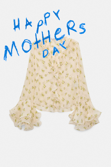 Dorothee Schumacher Printed georgette blouse with ruffle cuffs Little Daydream lemon