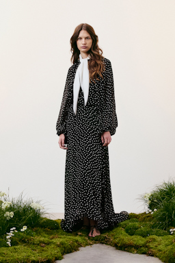 Dorothee Schumacher Dress and scarf set in polka dot viscose georgette white dot on blk
