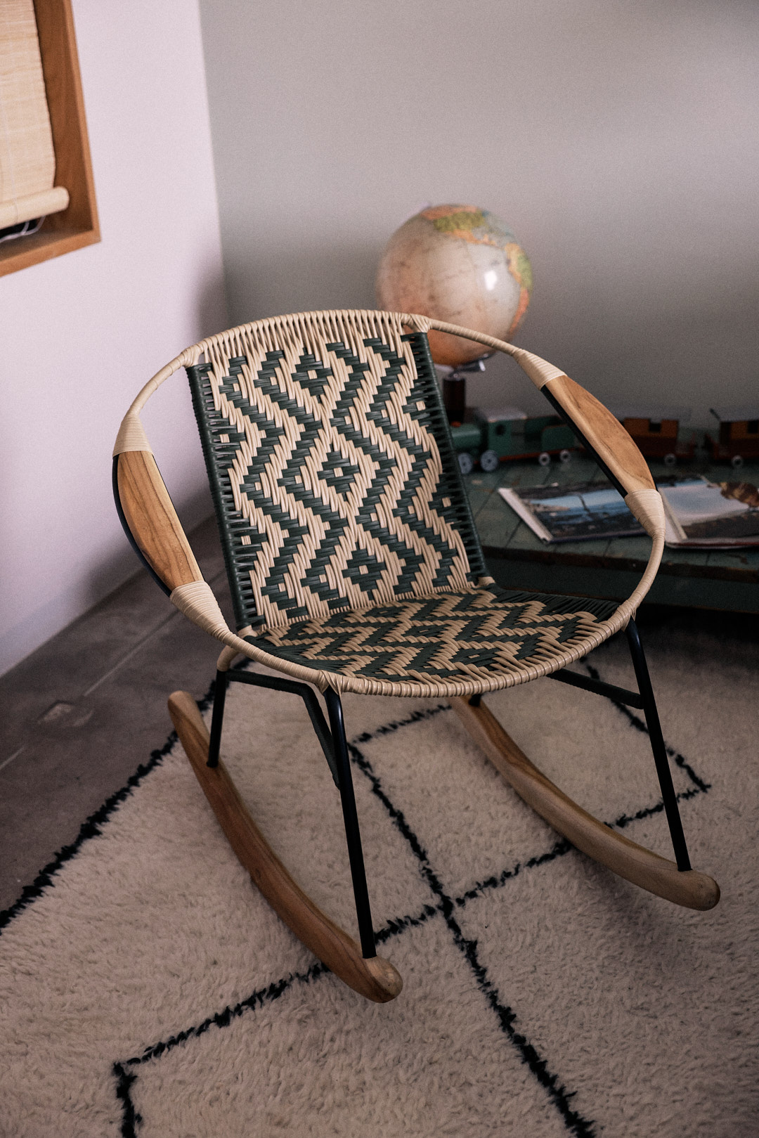 Olive woven rocking chair 
