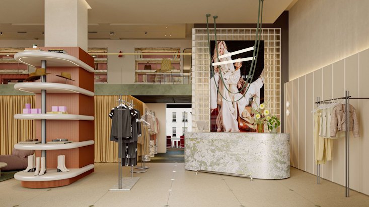 Store Düsseldorf counter and banner with model