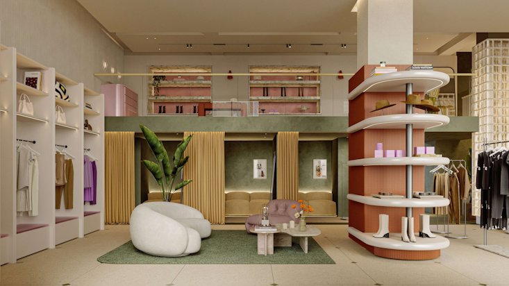 Store Düsseldorf counter and banner with model