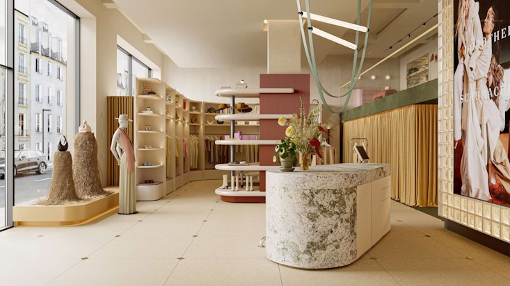 Store Düsseldorf counter and banner with model