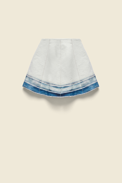 ENDLESS OCEAN skirt Dorothee Schumacher DENIM-LOOK MINI-SKIRT WITH COLOR FADE HEM blue blurrs flora