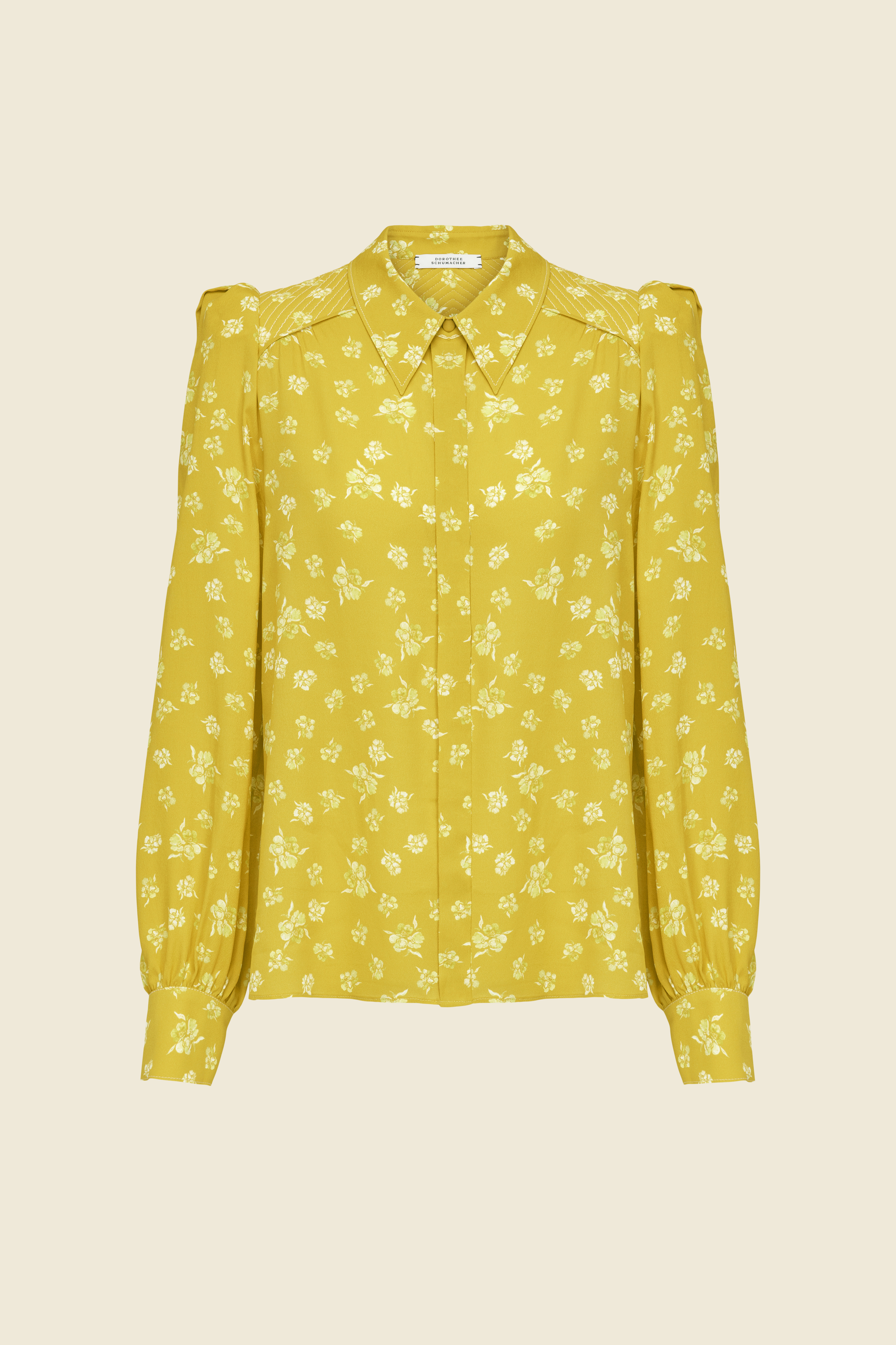 Dorothee Schumacher FLOWY FLORAL PRINT BLOUSE WITH QUILTED SHOULDERS gold yellow mix