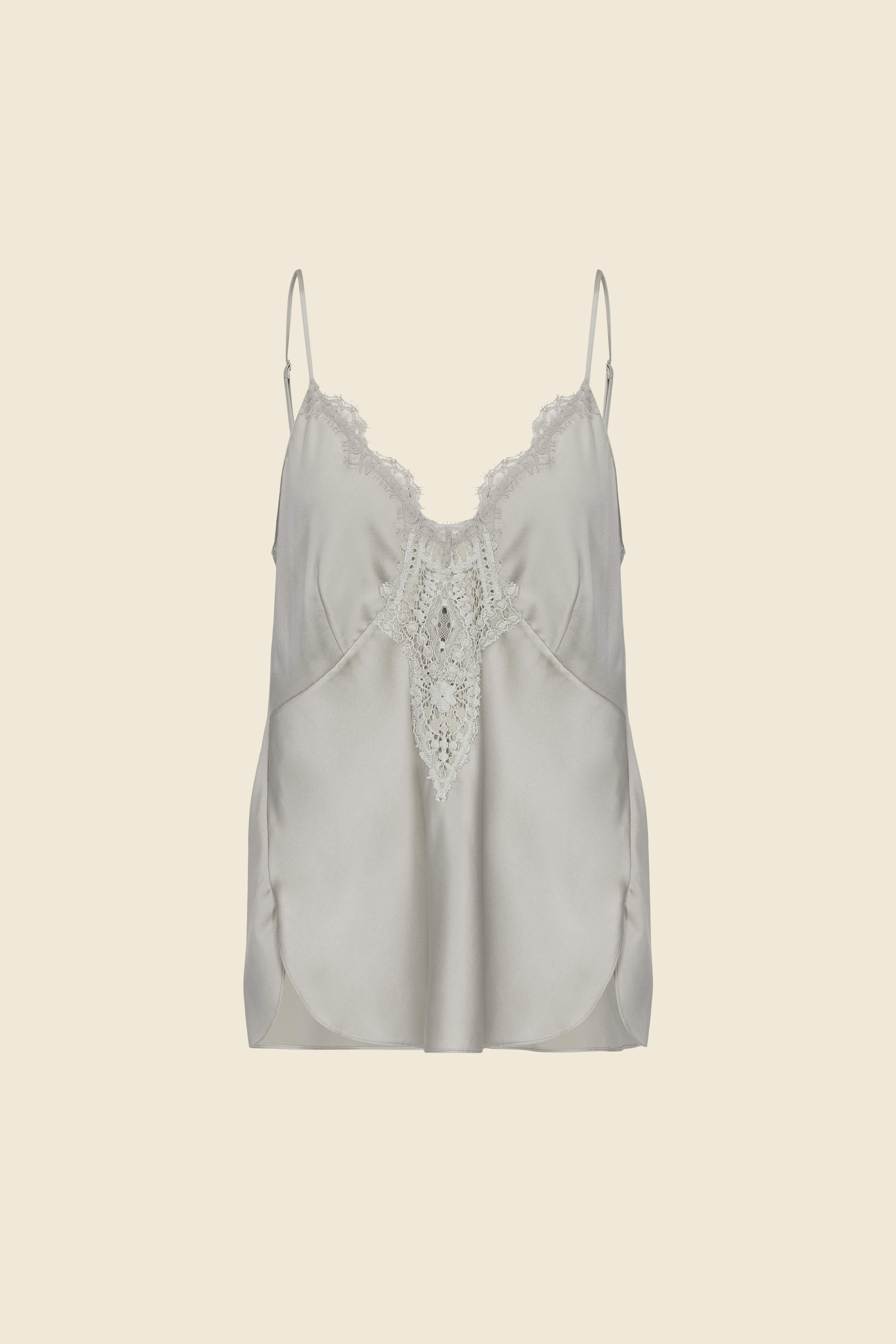 Dorothee Schumacher SILK CAMISOLE WITH LACE TRIM softened green