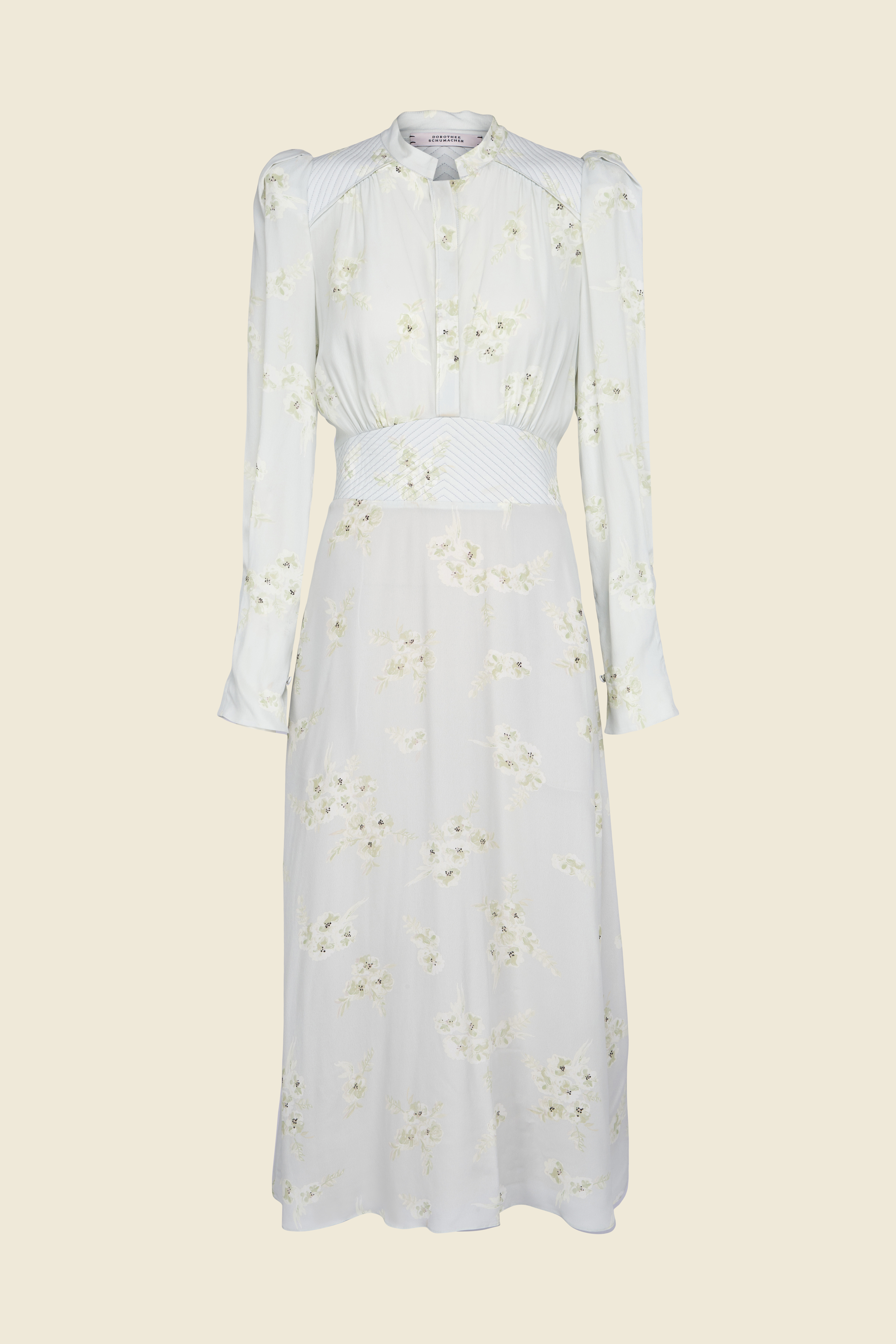 Dorothee Schumacher FLOWY FLORAL PRINT MAXI DRESS WITH QUILTED SHOULDERS floral green mix