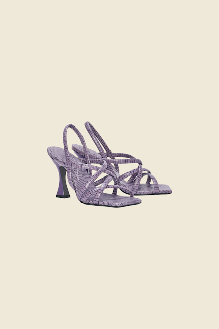 TEXTURED LUXE heeled sandal Dorothee Schumacher EMBOSSED LEATHER SANDALS WITH FLARED HEEL wild orchid lilac