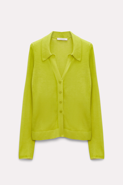 ESSENTIAL TWIST cardigan Dorothee Schumacher Cardigan aus Merino und Seide mit Polokragen acid green