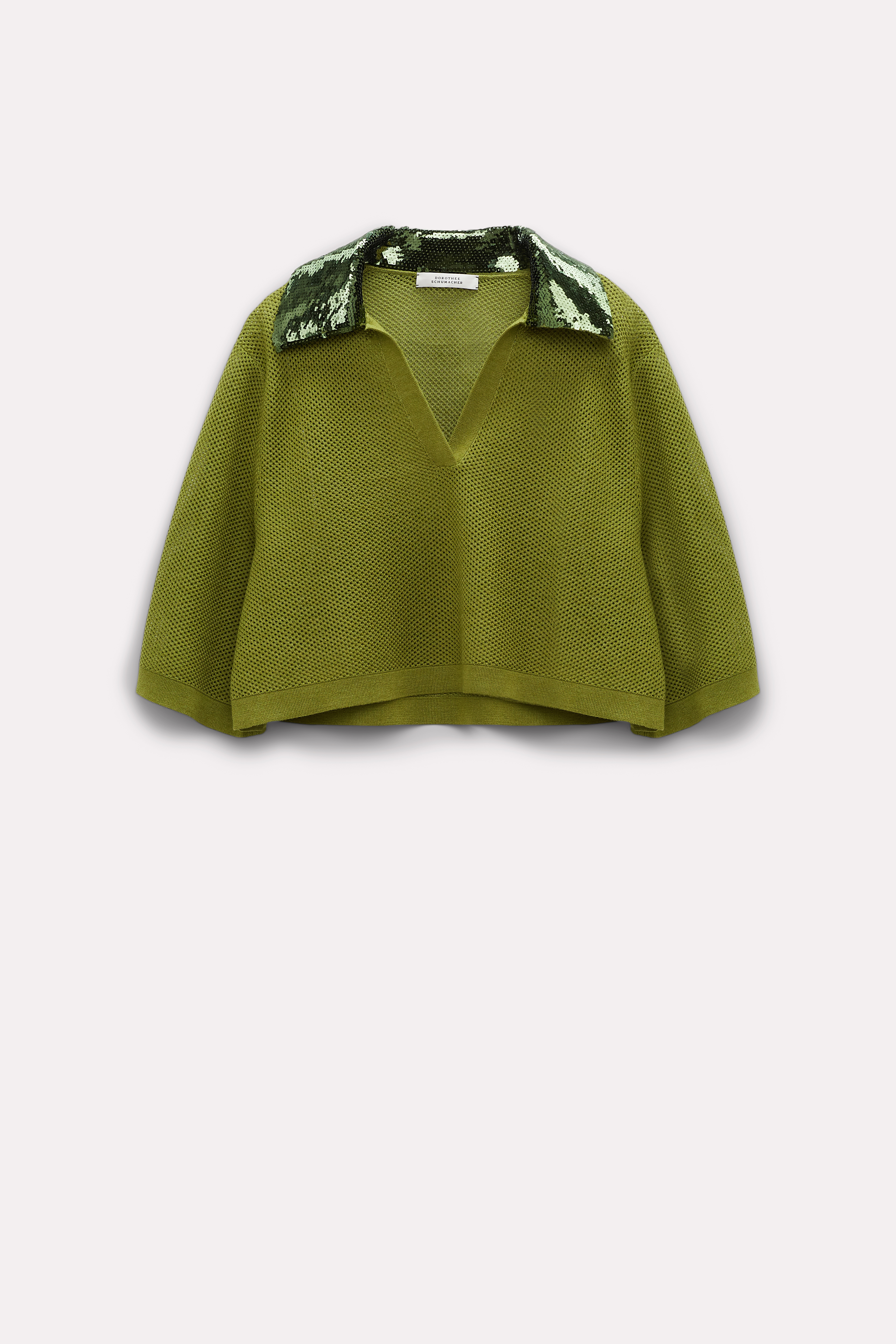 Shop Dorothee Schumacher Pointelle Knit Top With Sequin Collar In Green